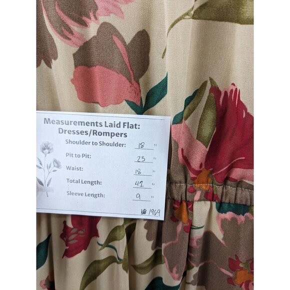 Floral Midi Dress With Elastic Waist Short Sleeves & Back Button Closure Size 18 - Picture 6 of 6